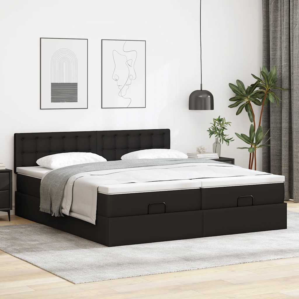 Cadre de lit ottoman avec matelas noir 180x200 cm similicuir