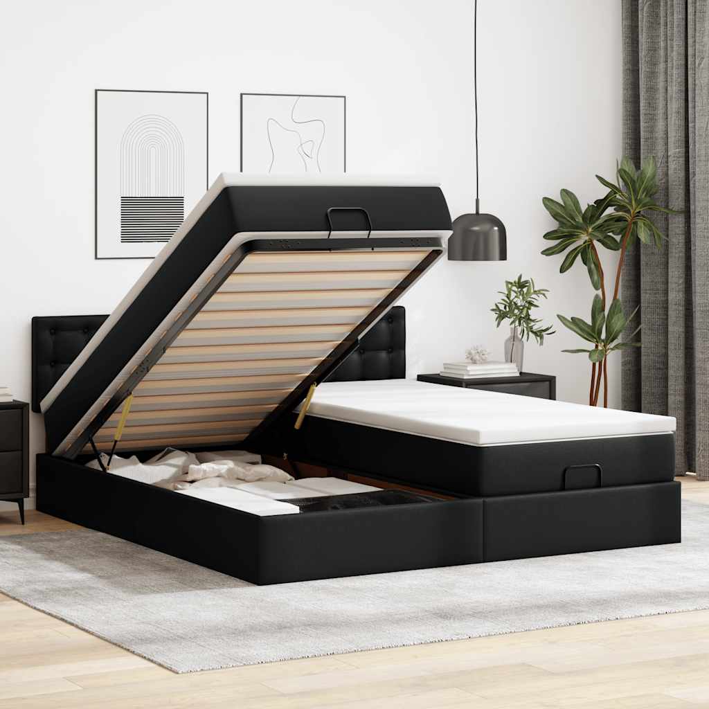 Cadre de lit ottoman avec matelas noir 180x200 cm similicuir