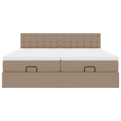 Cadre de lit ottoman et matelas cappuccino 180x200cm similicuir