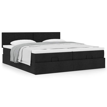 Cadre de lit ottoman avec matelas noir 160x200 cm tissu