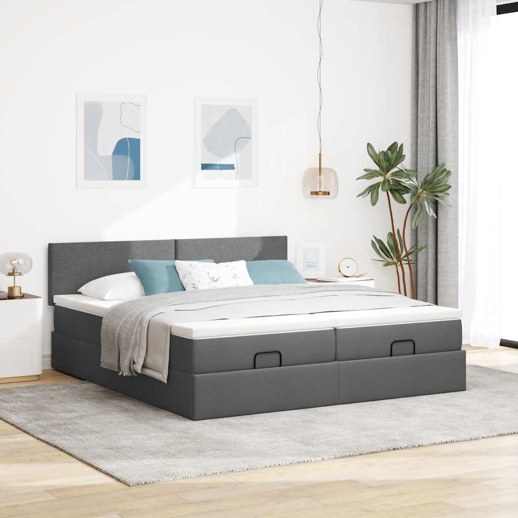 Cadre de lit ottoman avec matelas gris foncé 180x200cm tissu