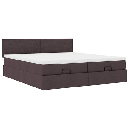 Cadre de lit ottoman avec matelas marron foncé 180x200 cm tissu