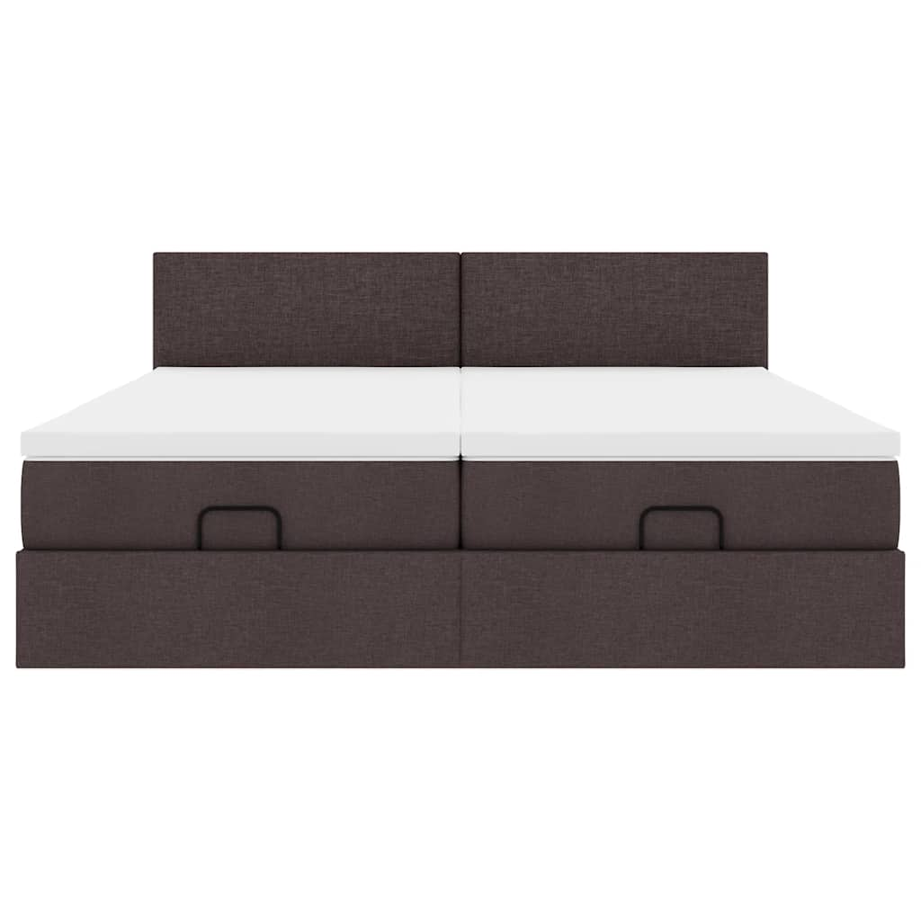 Cadre de lit ottoman avec matelas marron foncé 180x200 cm tissu