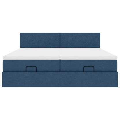 Cadre de lit ottoman avec matelas bleu 180x200 cm tissu