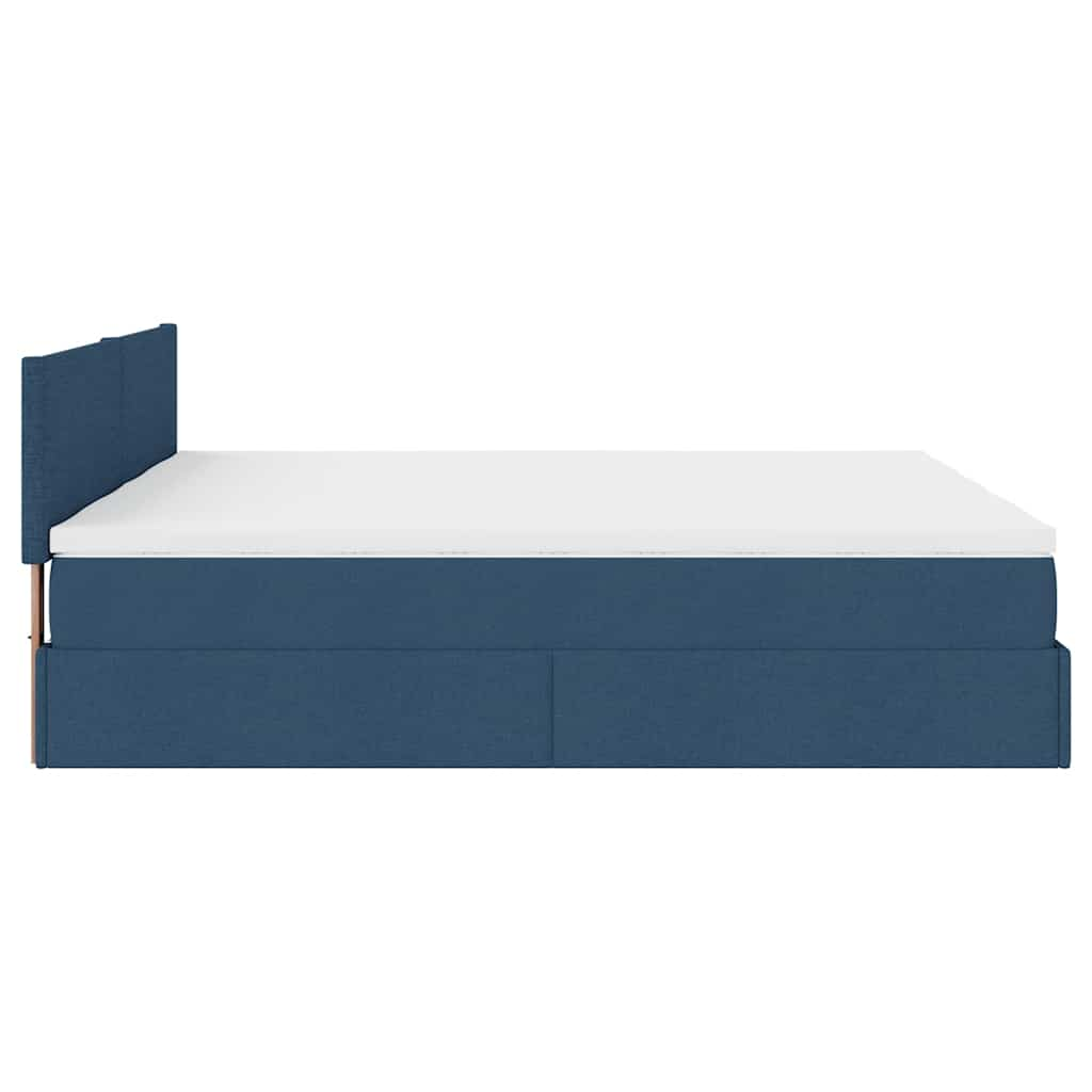 Cadre de lit ottoman avec matelas bleu 180x200 cm tissu