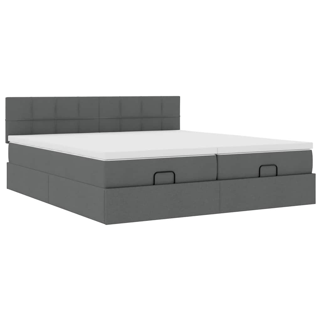 Cadre de lit ottoman avec matelas gris foncé 180x200cm tissu