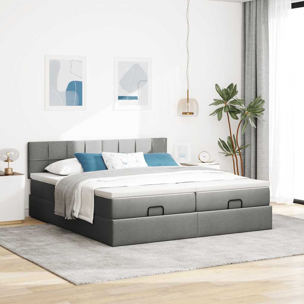 Cadre de lit ottoman avec matelas gris foncé 180x200cm tissu