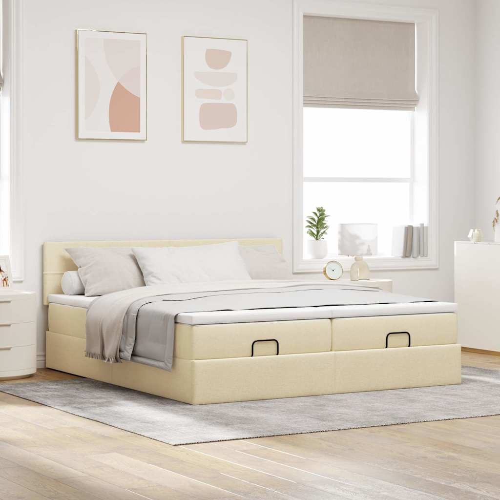 Cadre de lit ottoman avec matelas crème 180x200 cm tissu