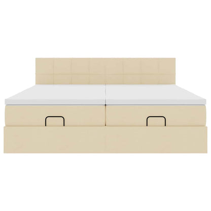 Cadre de lit ottoman avec matelas crème 180x200 cm tissu