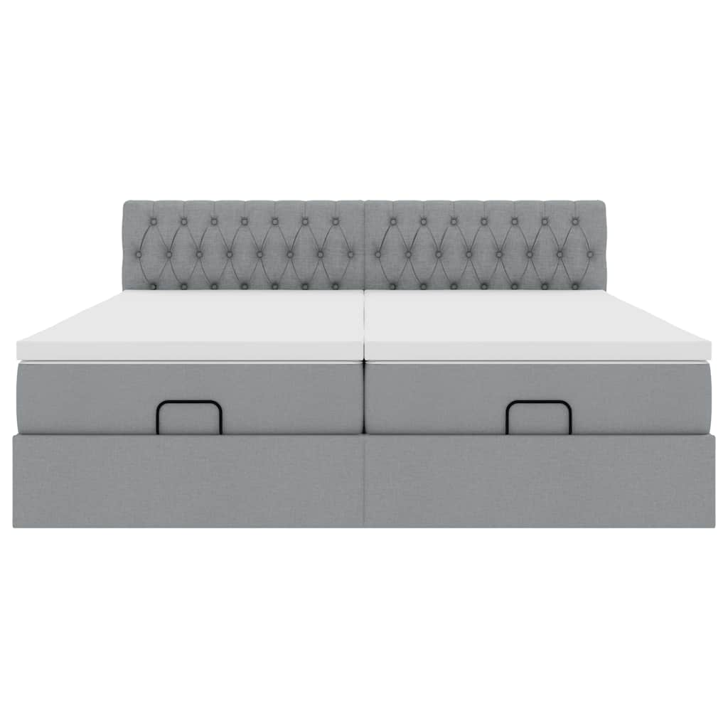 Cadre de lit ottoman et matelas gris clair 180x200cm tissu