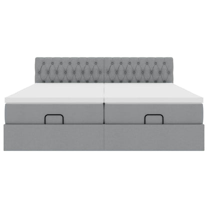 Cadre de lit ottoman et matelas gris clair 180x200cm tissu