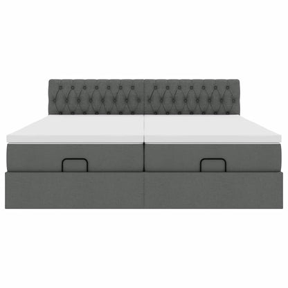 Cadre de lit ottoman avec matelas gris foncé 180x200cm tissu