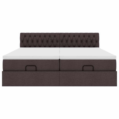 Cadre de lit ottoman avec matelas marron foncé 180x200 cm tissu