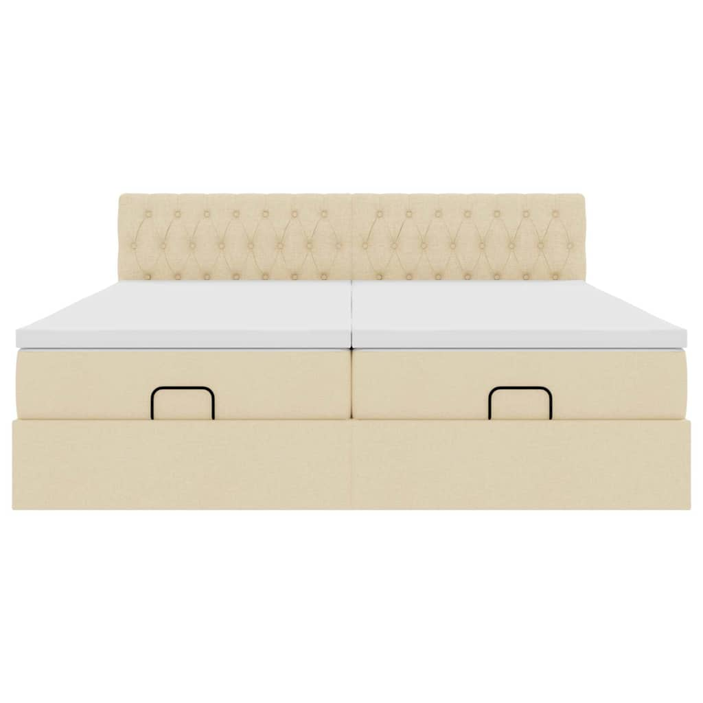 Cadre de lit ottoman avec matelas crème 180x200 cm tissu