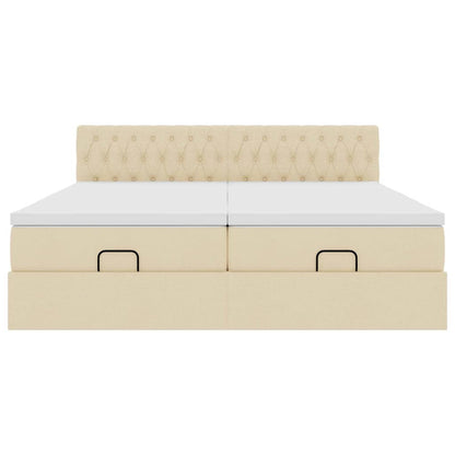 Cadre de lit ottoman avec matelas crème 180x200 cm tissu