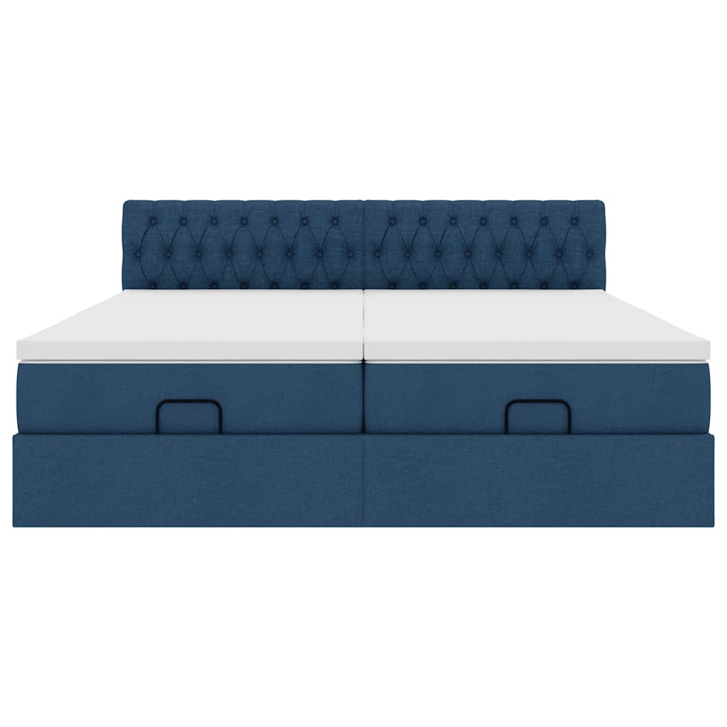 Cadre de lit ottoman avec matelas bleu 180x200 cm tissu