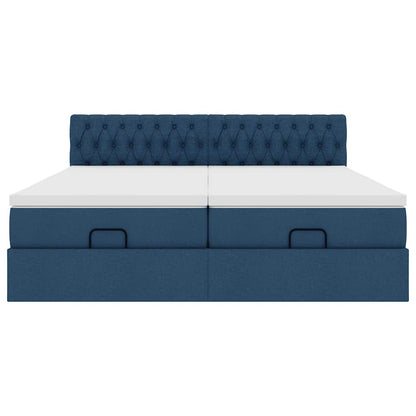 Cadre de lit ottoman avec matelas bleu 180x200 cm tissu