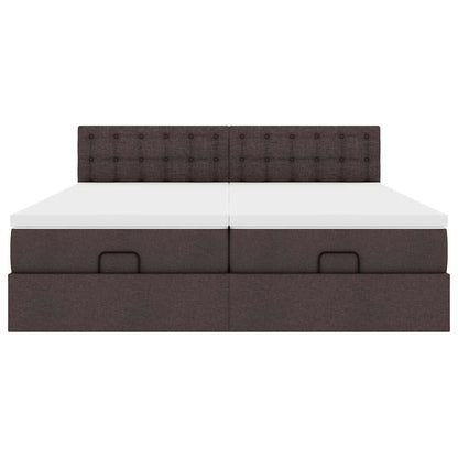 Cadre de lit ottoman avec matelas marron foncé 180x200 cm tissu