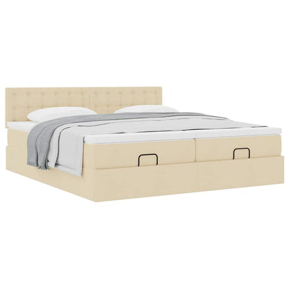 Cadre de lit ottoman avec matelas crème 180x200 cm tissu