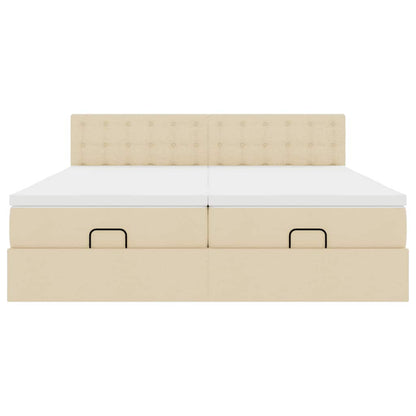 Cadre de lit ottoman avec matelas crème 180x200 cm tissu