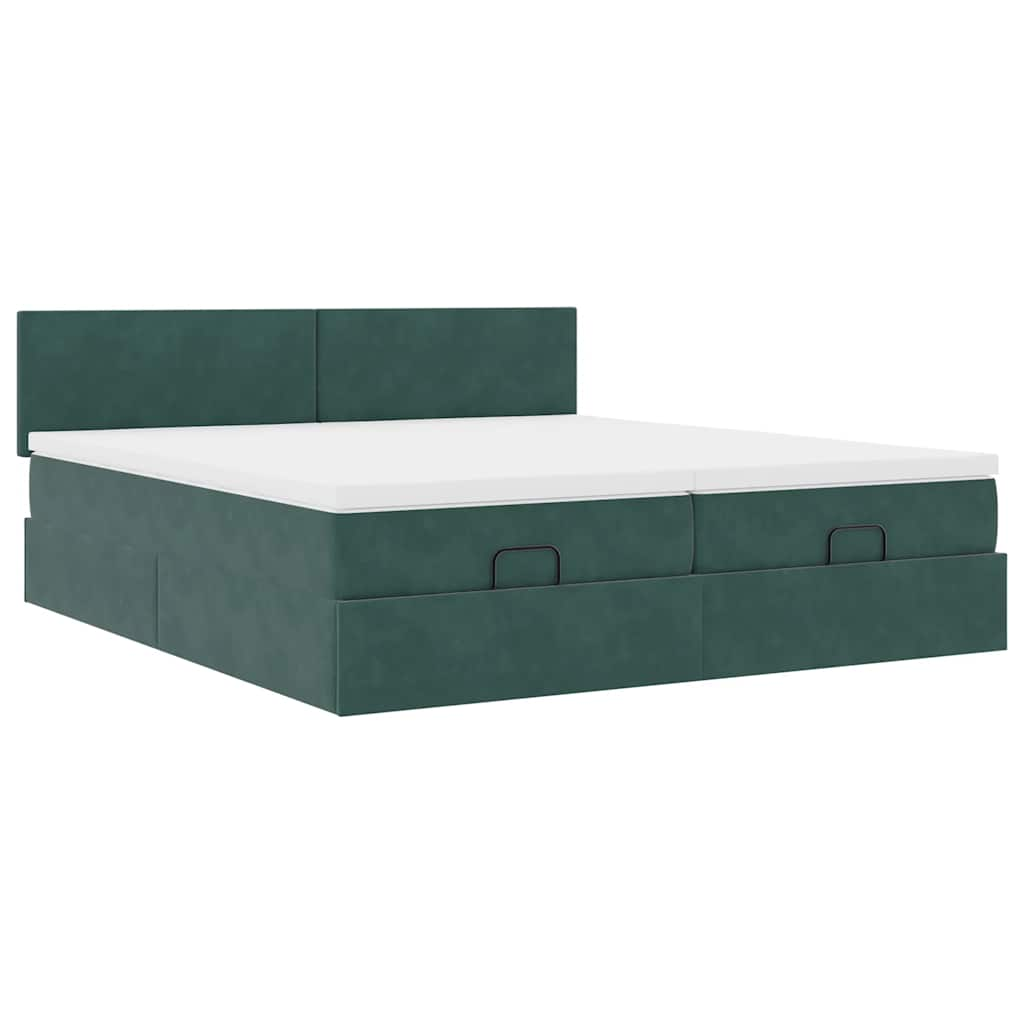 Cadre de lit ottoman avec matelas vert foncé 180x200cm velours