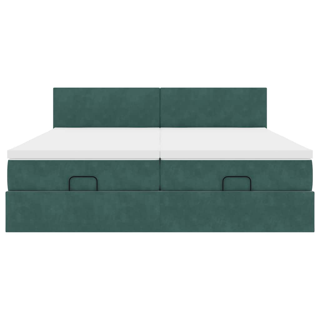 Cadre de lit ottoman avec matelas vert foncé 180x200cm velours