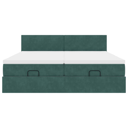 Cadre de lit ottoman avec matelas vert foncé 180x200cm velours