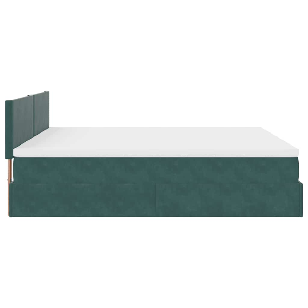 Cadre de lit ottoman avec matelas vert foncé 180x200cm velours