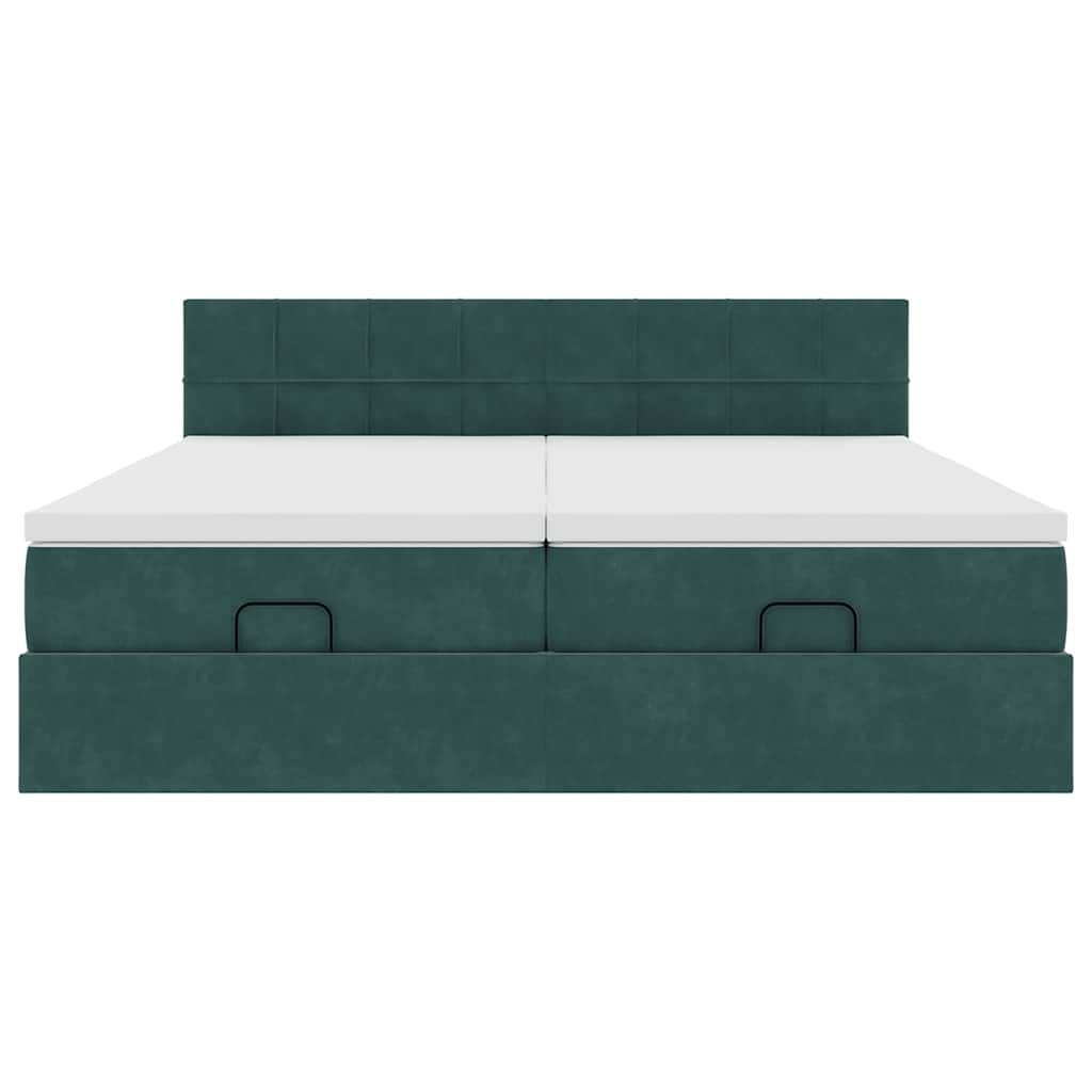 Cadre de lit ottoman avec matelas vert foncé 180x200cm velours