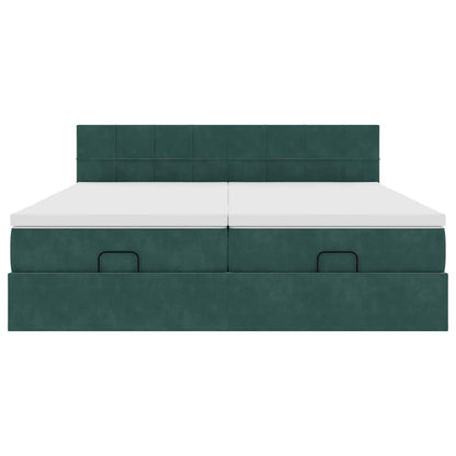 Cadre de lit ottoman avec matelas vert foncé 180x200cm velours