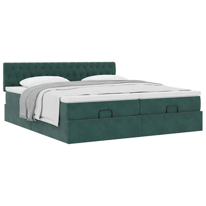 Cadre de lit ottoman avec matelas vert foncé 180x200cm velours