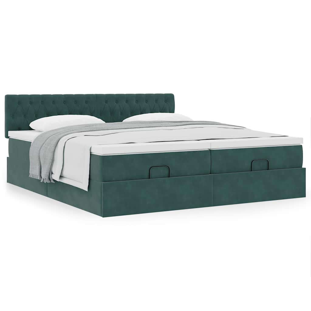 Cadre de lit ottoman avec matelas vert foncé 180x200cm velours