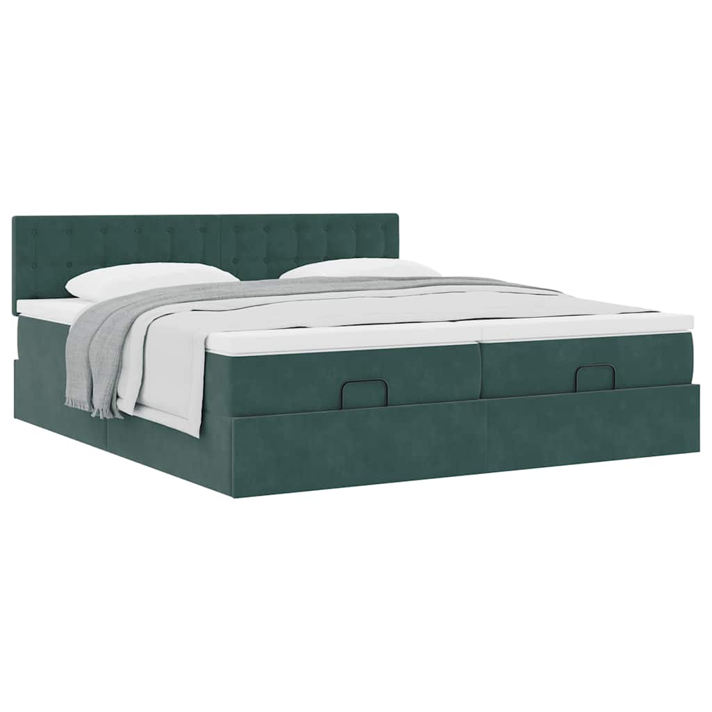 Cadre de lit ottoman avec matelas vert foncé 180x200cm velours