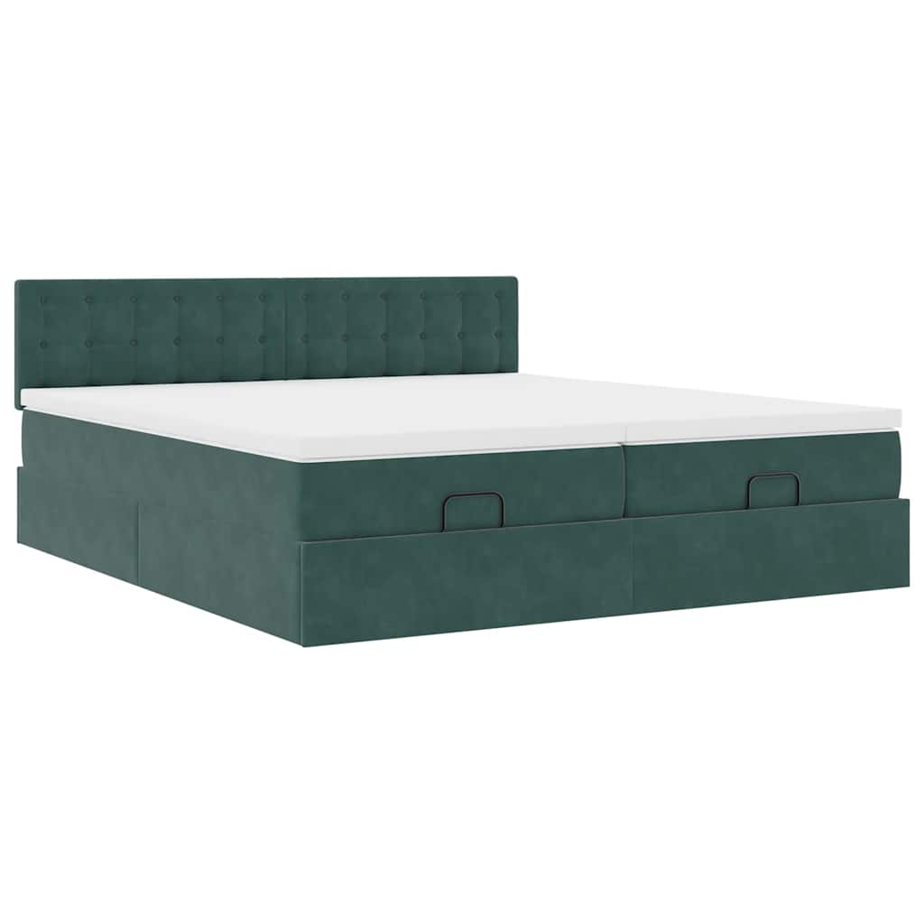 Cadre de lit ottoman avec matelas vert foncé 180x200cm velours