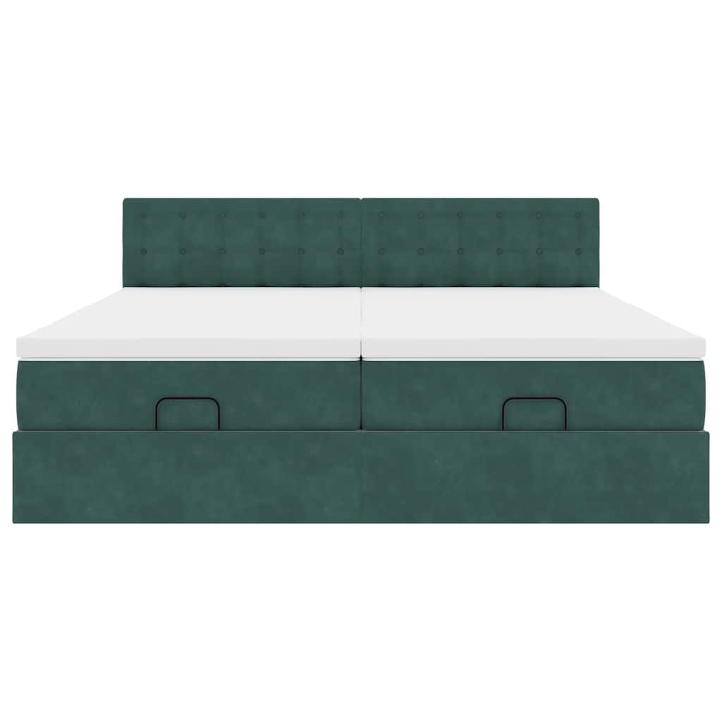 Cadre de lit ottoman avec matelas vert foncé 180x200cm velours