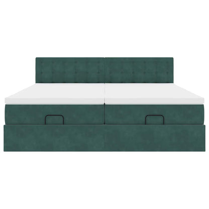 Cadre de lit ottoman avec matelas vert foncé 180x200cm velours