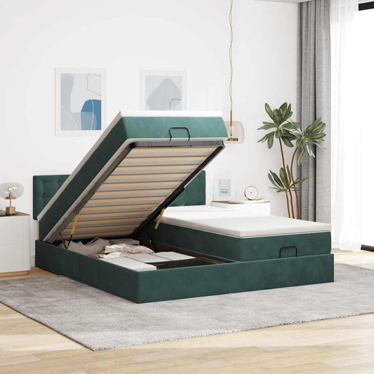 Cadre de lit ottoman avec matelas vert foncé 180x200cm velours