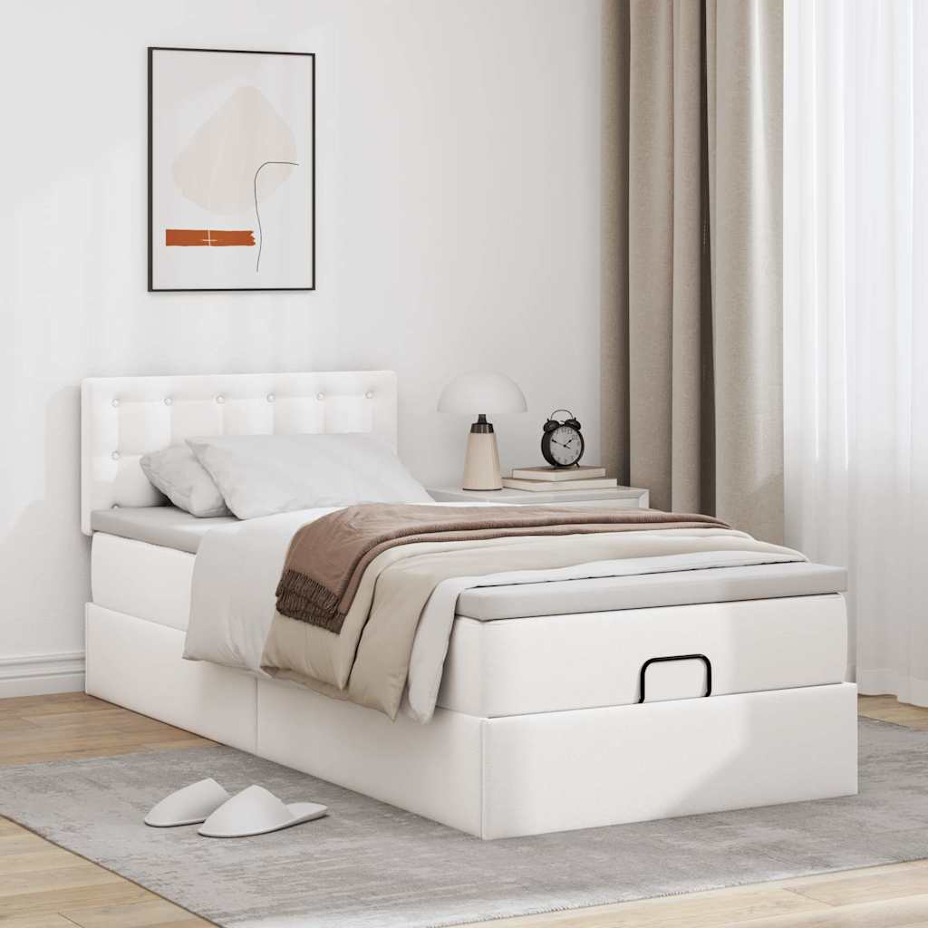 Cadre de lit ottoman avec matelas blanc pur 80x200cm similicuir