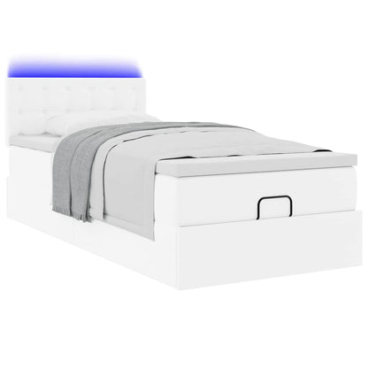 Cadre de lit ottoman avec matelas blanc pur 80x200cm similicuir