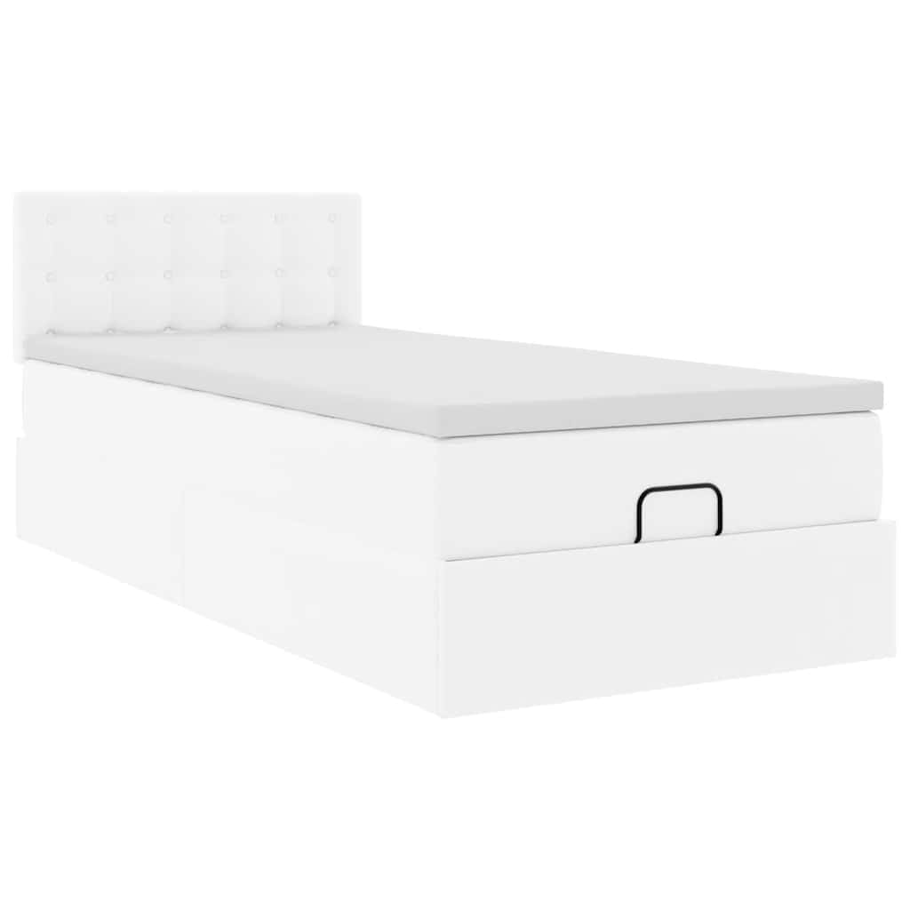 Cadre de lit ottoman avec matelas blanc pur 80x200cm similicuir