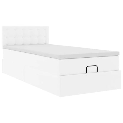 Cadre de lit ottoman avec matelas blanc pur 80x200cm similicuir