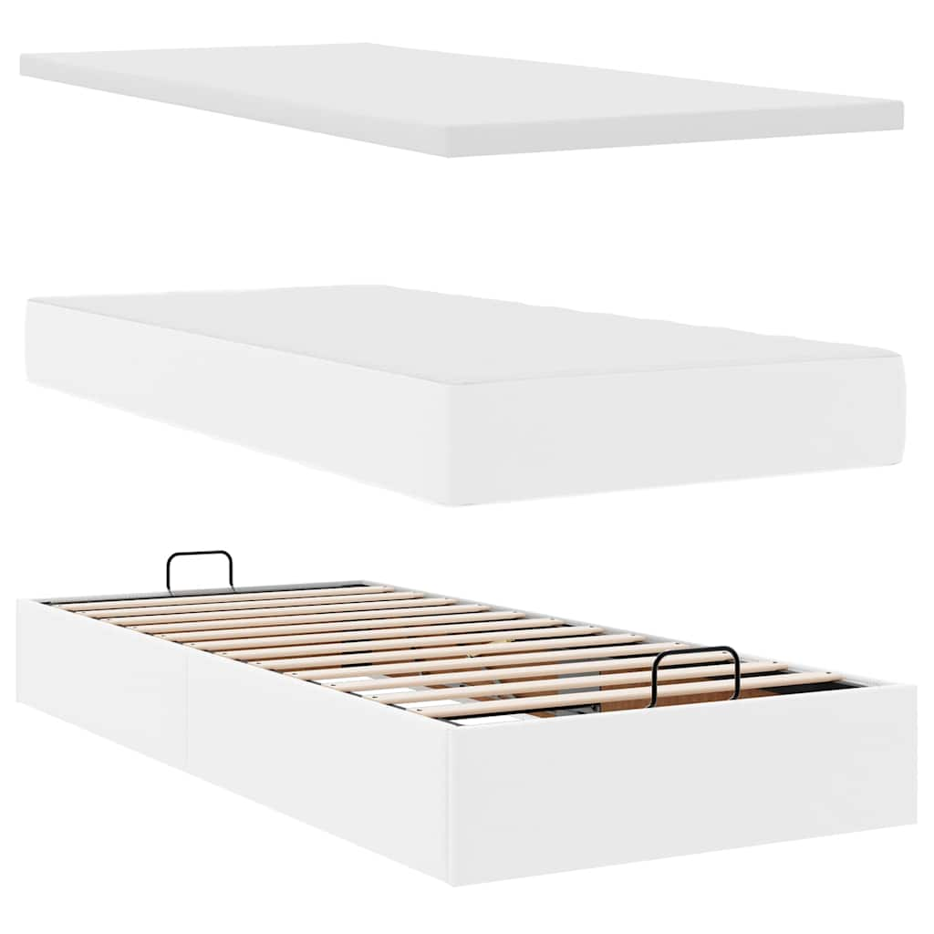 Cadre de lit ottoman avec matelas blanc pur 80x200cm similicuir