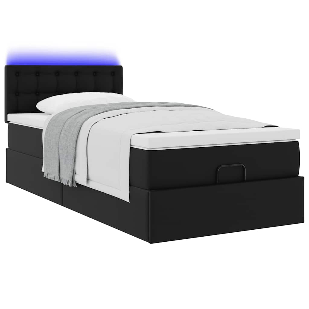 Cadre de lit ottoman avec matelas noir 90x200 cm similicuir