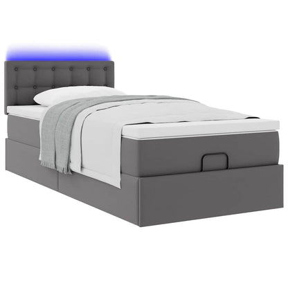 Cadre de lit ottoman avec matelas gris 90x200 cm similicuir