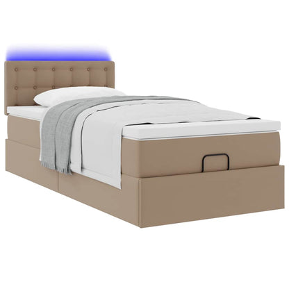 Cadre de lit ottoman et matelas cappuccino 90x200 cm similicuir