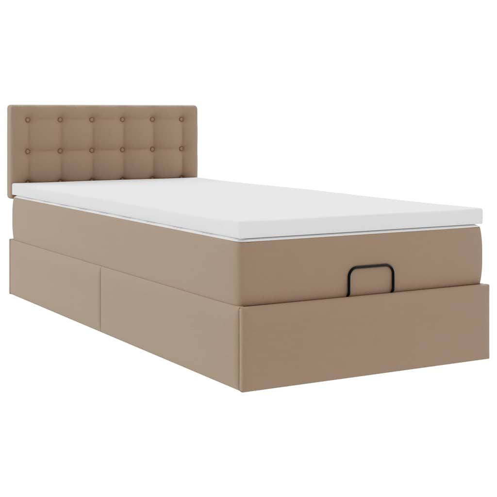 Cadre de lit ottoman et matelas cappuccino 90x200 cm similicuir