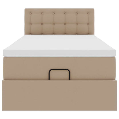 Cadre de lit ottoman et matelas cappuccino 90x200 cm similicuir