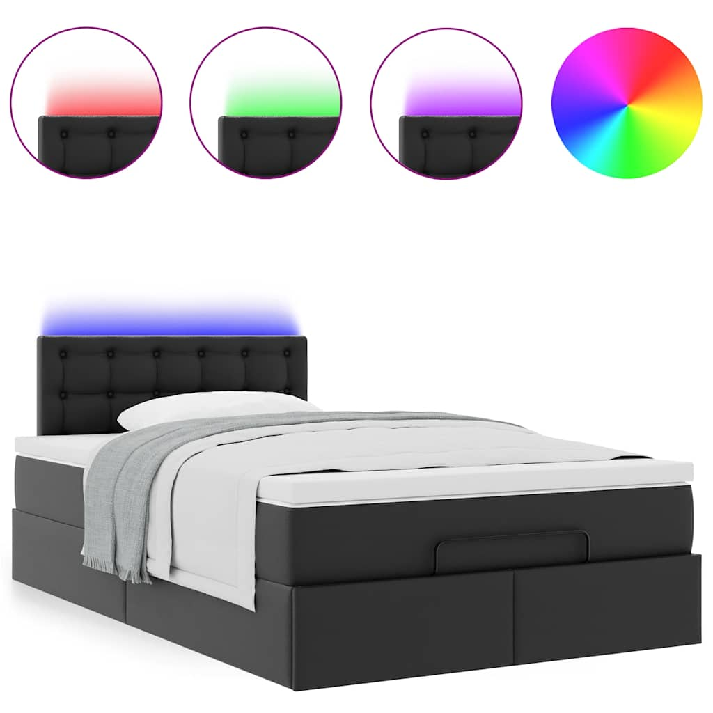 Lit ottoman avec matelas & LED noir 120x190cm similicuir