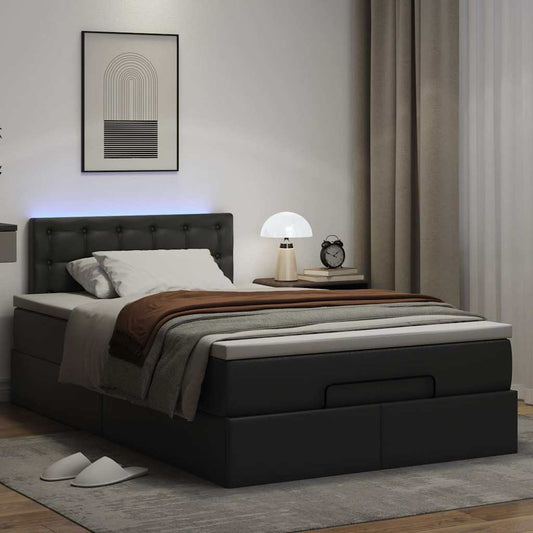 Lit ottoman avec matelas & LED noir 120x190cm similicuir