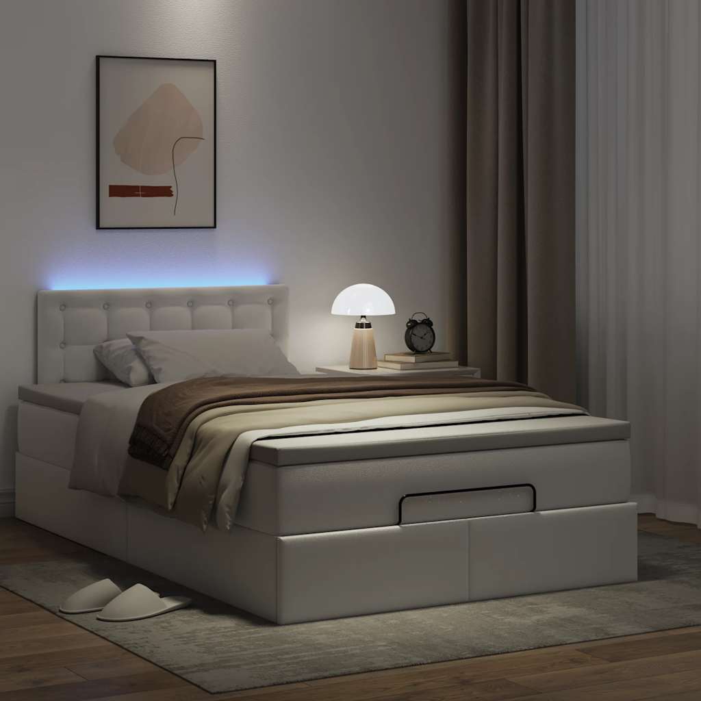 Lit ottoman avec matelas & LED blanc pur 120x190cm similicuir